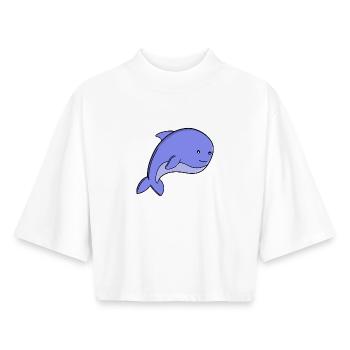 Dessin animé de poisson bleu mignon, dauphin de Kawaii ou marsouin - T-shirt femme coupe boxy recyclé manches mi-longues Stanley/Stella - blanc - Devant - AI Model Female 172 dark (172cm)