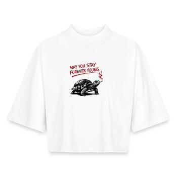 Schildkröte Raucht Forever Young - Boxy Frauen Recyceltes 1/2 Sleeved T-Shirt by Stanley/Stella - Weiß - Vorne - AI Model Female 172 dark (172cm)