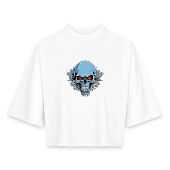 NeonRider – Blue Skull Rock & Streetwear Design - Boxy Frauen Recyceltes 1/2 Sleeved T-Shirt by Stanley/Stella - Weiß - Vorne - AI Model Female 172 dark (172cm)