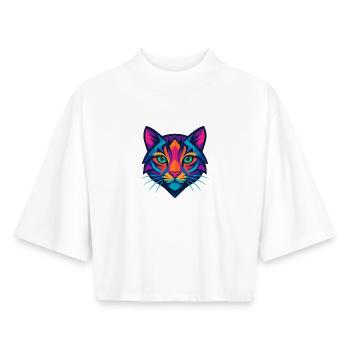 Buntes geometrisches Katzengesicht - Boxy Frauen Recyceltes 1/2 Sleeved T-Shirt by Stanley/Stella - Weiß - Vorne - AI Model Female 172 dark (172cm)