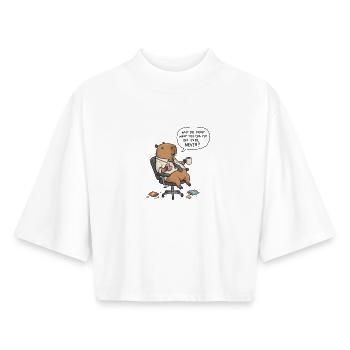 Procrastination du castor capybara au bureau - T-shirt femme coupe boxy recyclé manches mi-longues Stanley/Stella - blanc - Devant - AI Model Female 172 dark (172cm)