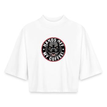 Halt mein Kaffee Hundemotiv - Boxy Frauen Recyceltes 1/2 Sleeved T-Shirt by Stanley/Stella - Weiß - Vorne - AI Model Female 172 dark (172cm)