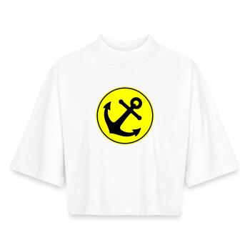 Icône d’ancre - T-shirt femme coupe boxy recyclé manches mi-longues Stanley/Stella - blanc - Devant - AI Model Female 172 dark (172cm)
