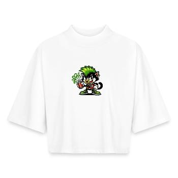 Punk Cat Graffiti Sprayer - Boxy Women's Recycled 1/2 Sleeved T-Shirt by Stanley/Stella - white - Front - AI Model Female 172 dark (172cm)