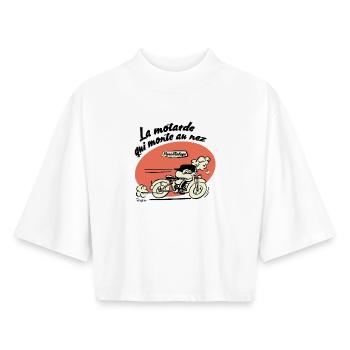 The biker who goes up to the nose - Boxy Women's Recycled 1/2 Sleeved T-Shirt by Stanley/Stella - white - Front - AI Model Female 172 dark (172cm)