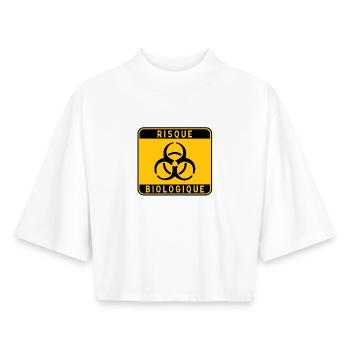 panneau_RISQUE_BIOLOGIQUE_31 - T-shirt femme coupe boxy recyclé manches mi-longues Stanley/Stella - blanc - Devant - AI Model Female 172 dark (172cm)