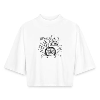 Environmental protection starts with me Bicycle - Boxy Women's Recycled 1/2 Sleeved T-Shirt by Stanley/Stella - white - Front - AI Model Female 172 dark (172cm)
