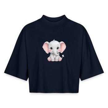 Cuddly baby elephant cartoon - Boxy Women's Recycled 1/2 Sleeved T-Shirt by Stanley/Stella - navy - Front - AI Model Female 172 light (172cm)