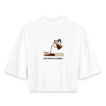 La motivation invite avec un café - T-shirt femme coupe boxy recyclé manches mi-longues Stanley/Stella - blanc - Devant - AI Model Female 172 dark (172cm)
