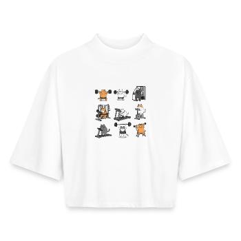 Leg Day with Cat Cat - Boxy Frauen Recyceltes 1/2 Sleeved T-Shirt by Stanley/Stella - Weiß - Vorne - AI Model Female 172 dark (172cm)