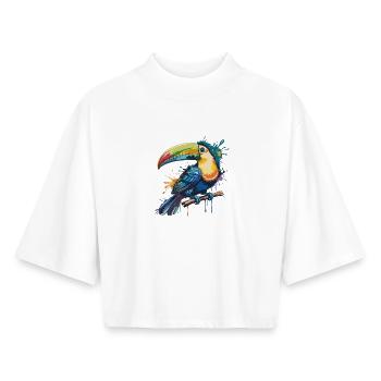 Explosion colorée de toucan - T-shirt femme coupe boxy recyclé manches mi-longues Stanley/Stella - blanc - Devant - AI Model Female 172 dark (172cm)