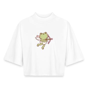Cute Frog Cupid Angel - Boxy Women's Recycled 1/2 Sleeved T-Shirt by Stanley/Stella - white - Front - AI Model Female 172 dark (172cm)