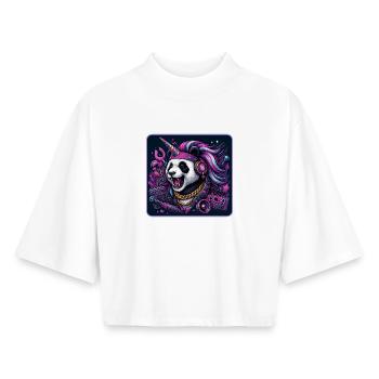 Parti des Pandas Licornes - T-shirt femme coupe boxy recyclé manches mi-longues Stanley/Stella - blanc - Devant - AI Model Female 172 dark (172cm)