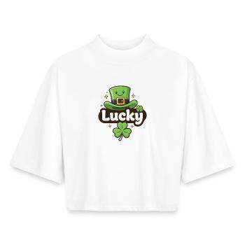 Lucky Leprechaun-Hut-Cartoon - Boxy Frauen Recyceltes 1/2 Sleeved T-Shirt by Stanley/Stella - Weiß - Vorne - AI Model Female 172 dark (172cm)