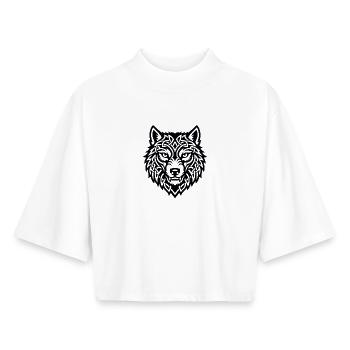 Wikingerwolf Ulfr Nordisches Kriegerdesign - Boxy Frauen Recyceltes 1/2 Sleeved T-Shirt by Stanley/Stella - Weiß - Vorne - AI Model Female 172 dark (172cm)