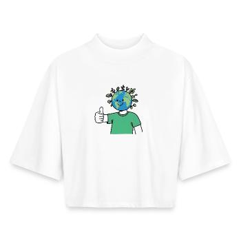 Terre Souriante Sauver et protéger la planète - T-shirt femme coupe boxy recyclé manches mi-longues Stanley/Stella - blanc - Devant - AI Model Female 172 dark (172cm)