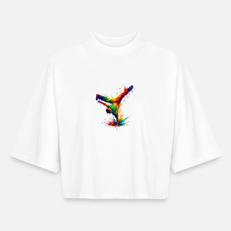 Hand Splashed Rainbow Dance - Boxy Women's Recycled 1/2 Sleeved T-Shirt by Stanley/Stella - white