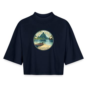 Discover Saint Lucia Caribbean Tropical Paradise - Boxy Women's Recycled 1/2 Sleeved T-Shirt by Stanley/Stella - navy - Front - AI Model Female 172 light (172cm)