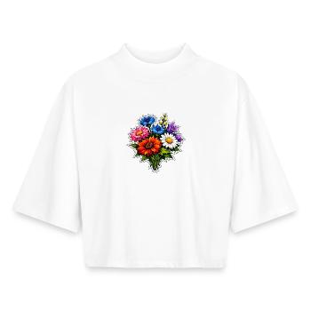 Buntes Dahlienbouquet - Boxy Frauen Recyceltes 1/2 Sleeved T-Shirt by Stanley/Stella - Weiß - Vorne - AI Model Female 172 dark (172cm)