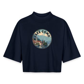 Discover Majestic View of Lake Como In Italy - Boxy Women's Recycled 1/2 Sleeved T-Shirt by Stanley/Stella - navy - Front - AI Model Female 172 light (172cm)
