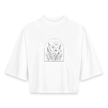 Botanische Bogenlinien-Kunst Wildblumen-Design - Boxy Frauen Recyceltes 1/2 Sleeved T-Shirt by Stanley/Stella - Weiß - Vorne - AI Model Female 172 dark (172cm)