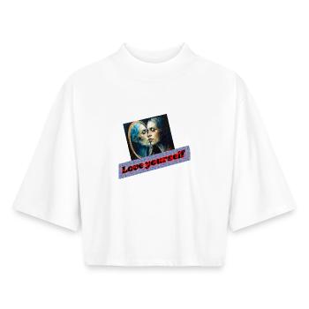 Portrait miroir Aime-toi - T-shirt femme coupe boxy recyclé manches mi-longues Stanley/Stella - blanc - Devant - AI Model Female 172 dark (172cm)