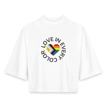 Cœur arc-en-ciel de l’amour dans toutes les couleurs LGBTQIA - T-shirt femme coupe boxy recyclé manches mi-longues Stanley/Stella - blanc - Devant - AI Model Female 172 dark (172cm)