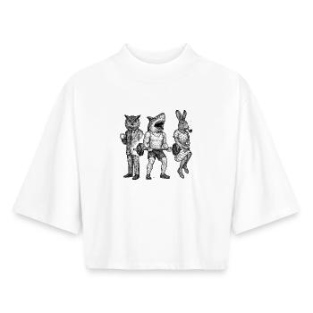 Anthro Trio : Gym, Bureau & Pipe - T-shirt femme coupe boxy recyclé manches mi-longues Stanley/Stella - blanc - Devant - AI Model Female 172 dark (172cm)