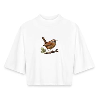 Wren — Ornithological illustration - Boxy Women's Recycled 1/2 Sleeved T-Shirt by Stanley/Stella - white - Front - AI Model Female 172 dark (172cm)