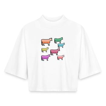 Cows - Boxy Women's Recycled 1/2 Sleeved T-Shirt by Stanley/Stella - white - Front - AI Model Female 172 dark (172cm)