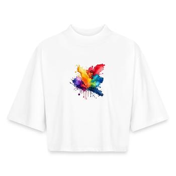 Farbspritzer Explosion - Boxy Frauen Recyceltes 1/2 Sleeved T-Shirt by Stanley/Stella - Weiß - Vorne - AI Model Female 172 dark (172cm)