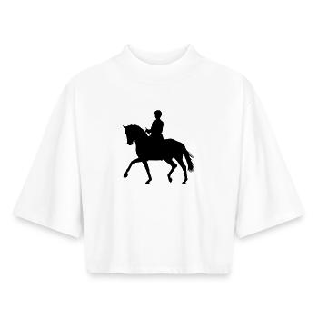 Chevaux,cheval,équitation,poney,cowboy,trot,galop - T-shirt femme coupe boxy recyclé manches mi-longues Stanley/Stella - blanc - Devant - AI Model Female 172 dark (172cm)