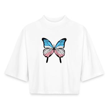 Trans Pride Schmetterling Transgender Pride - Boxy Frauen Recyceltes 1/2 Sleeved T-Shirt by Stanley/Stella - Weiß - Vorne - AI Model Female 172 dark (172cm)