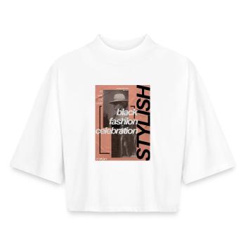 Célébration de la mode noire - T-shirt femme coupe boxy recyclé manches mi-longues Stanley/Stella - blanc - Devant - AI Model Female 172 dark (172cm)