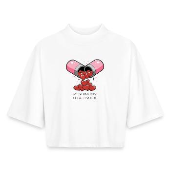 pilule d’amour - T-shirt femme coupe boxy recyclé manches mi-longues Stanley/Stella - blanc - Devant - AI Model Female 172 dark (172cm)