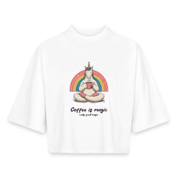 Kaffeezauber Einhorn Meditation - Boxy Frauen Recyceltes 1/2 Sleeved T-Shirt by Stanley/Stella - Weiß - Vorne - AI Model Female 172 dark (172cm)