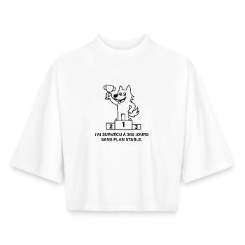 Loup vainqueur sans plan stable - T-shirt femme coupe boxy recyclé manches mi-longues Stanley/Stella - blanc - Devant - AI Model Female 172 dark (172cm)
