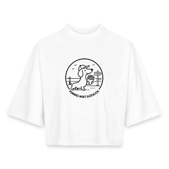 Pommes mokt glücklich Strand Meer Moin Nordisch - Boxy Frauen Recyceltes 1/2 Sleeved T-Shirt by Stanley/Stella - Weiß - Vorne - AI Model Female 172 dark (172cm)