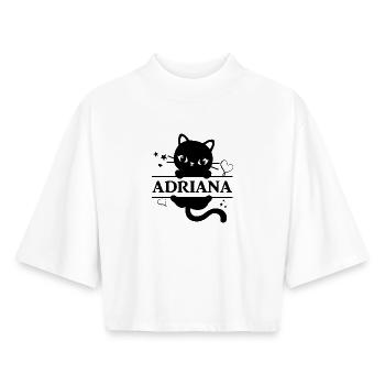t-shirt chat Adriana t-shirt idée cadeau - T-shirt femme coupe boxy recyclé manches mi-longues Stanley/Stella - blanc - Devant - AI Model Female 172 dark (172cm)