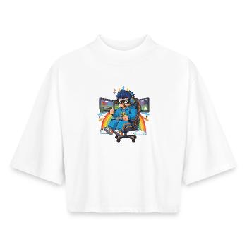 Cool streamer playing games - Boxy Women's Recycled 1/2 Sleeved T-Shirt by Stanley/Stella - white - Front - AI Model Female 172 dark (172cm)