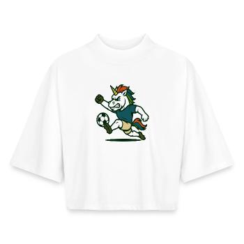 Unicorn Soccer Mascot Kicking with Power - Boxy Women's Recycled 1/2 Sleeved T-Shirt by Stanley/Stella - white - Front - AI Model Female 172 dark (172cm)