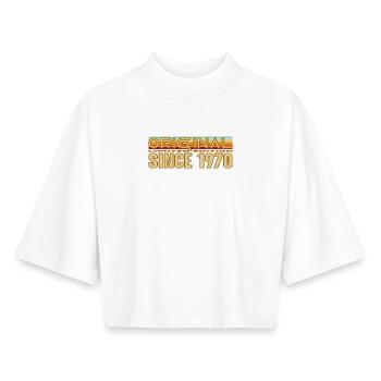 Original Since 1970 Retro Logo - Boxy Women's Recycled 1/2 Sleeved T-Shirt by Stanley/Stella - white - Front - AI Model Female 172 dark (172cm)