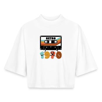 1970 Retro Music Tape Cassette - Boxy Women's Recycled 1/2 Sleeved T-Shirt by Stanley/Stella - white - Front - AI Model Female 172 dark (172cm)
