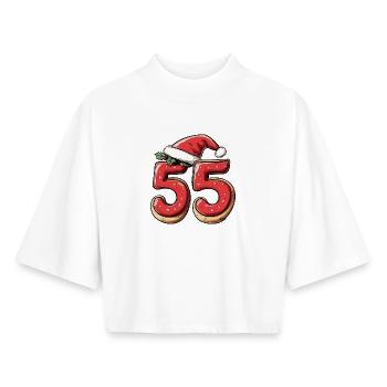 Biscuit de Noël à 55 chiffres - T-shirt femme coupe boxy recyclé manches mi-longues Stanley/Stella - blanc - Devant - AI Model Female 172 dark (172cm)