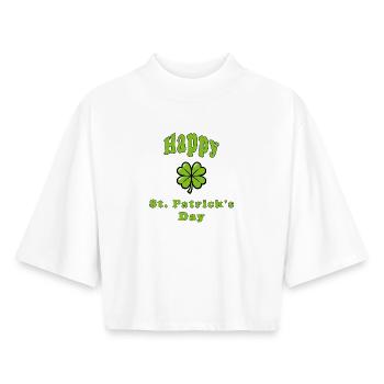 Happy St. Patrick's Day - Green Shamrock - Boxy Women's Recycled 1/2 Sleeved T-Shirt by Stanley/Stella - white - Front - AI Model Female 172 dark (172cm)
