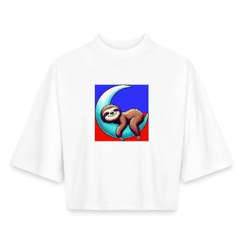 La paresse dort sur la Lune - T-shirt femme coupe boxy recyclé manches mi-longues Stanley/Stella - blanc - Devant - AI Model Female 172 dark (172cm)