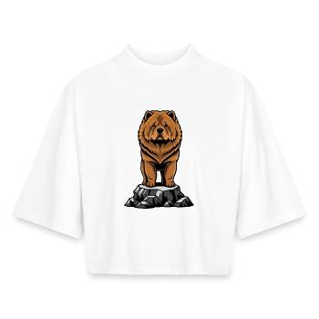 Dog Chow Chow Portrait Lion Mane - Boxy Women's Recycled 1/2 Sleeved T-Shirt by Stanley/Stella - white - Front - AI Model Female 172 dark (172cm)