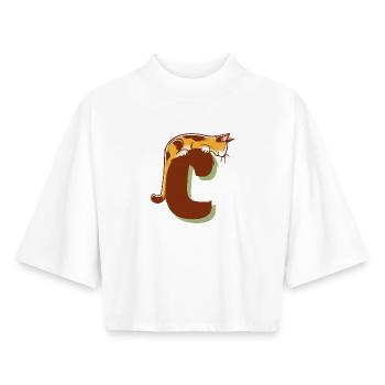 Katze Buchstabe C - Boxy Frauen Recyceltes 1/2 Sleeved T-Shirt by Stanley/Stella - Weiß - Vorne - AI Model Female 172 dark (172cm)