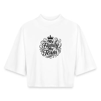Ma famille, mon équipe - T-shirt femme coupe boxy recyclé manches mi-longues Stanley/Stella - blanc - Devant - AI Model Female 172 dark (172cm)
