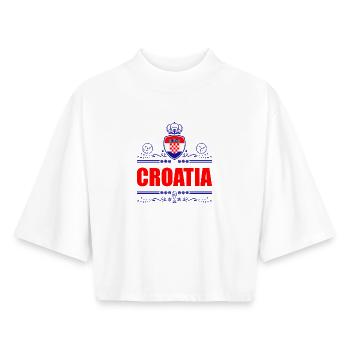 VIGNETTE CROATIE - T-shirt femme coupe boxy recyclé manches mi-longues Stanley/Stella - blanc - Devant - AI Model Female 172 dark (172cm)